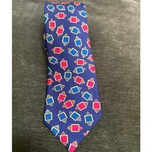Vintage Burberrys of London Silk Neck tie Hand Sewn in USA Blue Red Teal 3.5"